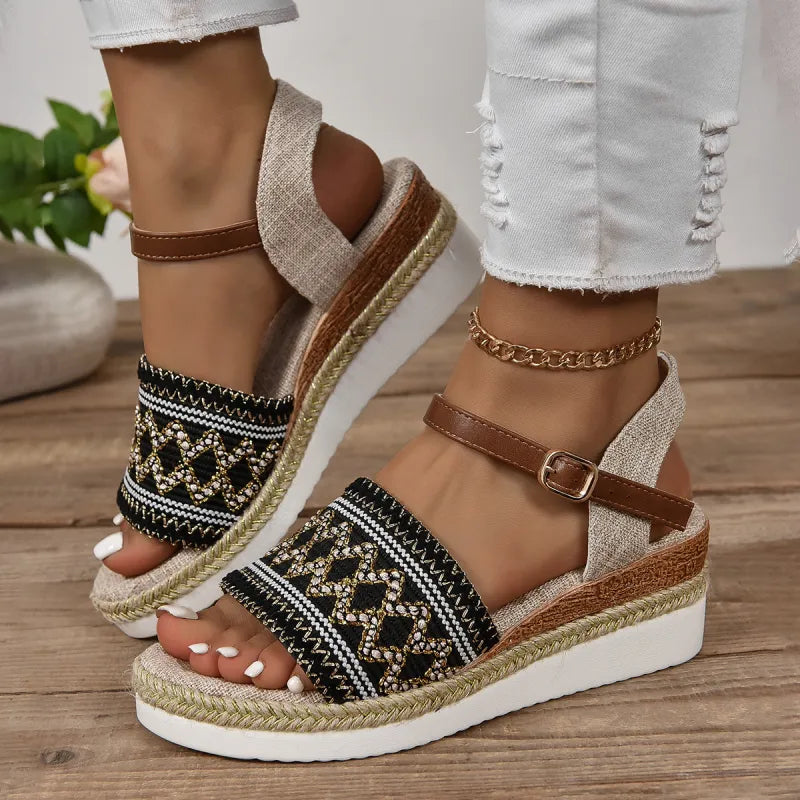 Women's Wedge Sandals with Ankle Strap ⎜ Comfortable Summer Shoes with Flat Soles for Everyday Wear and Plus Sizes