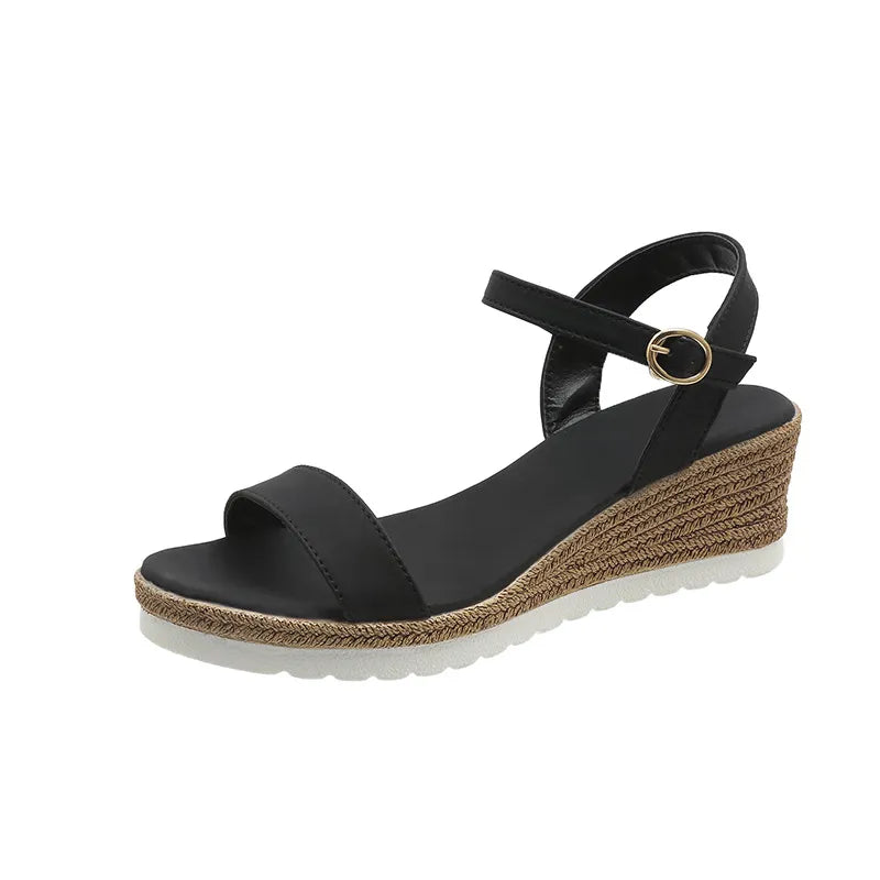 Women's Wedge Sandals with Buckle ⎜ Comfortable Summer Shoes with a Light Sole and Heel for More Comfort