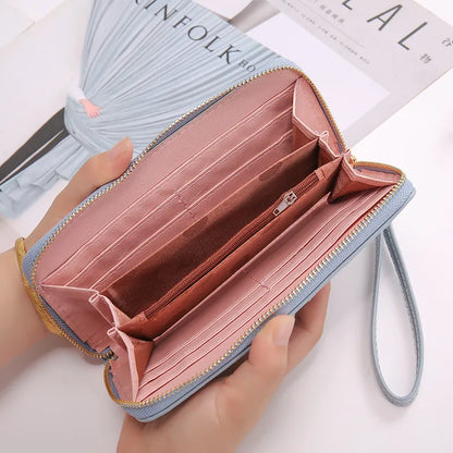 Women's Clutch with Crown Embroidery ⎜ Long Zip and Practical Design with Wrist Strap