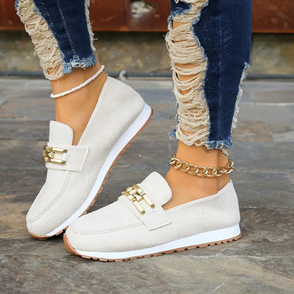 Platform Loafers for Women ⎜ Comfortable Shoes with Glitter Accent and Golden Chain for Style and Comfort