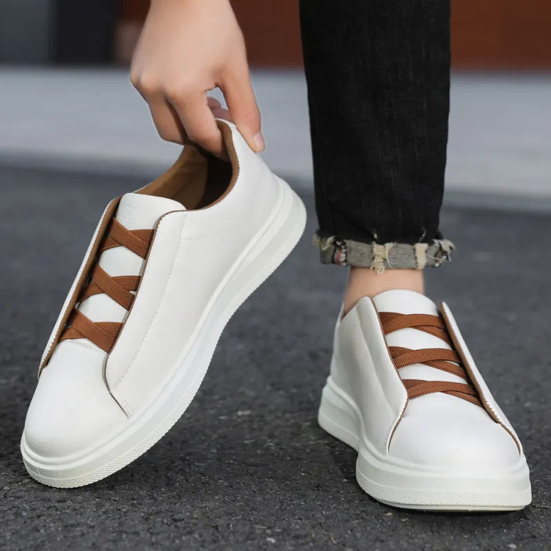 Men's Trainers ⎜ Breathable Leather Shoes with Elasticated Laces for Comfortable Wear