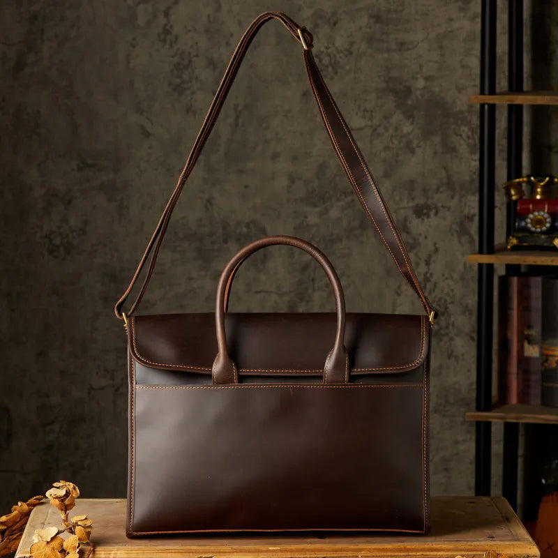 Men 's Laptop Bag ⎜ Noble Genuine Leather Briefcase with Shoulder Strap and Practical Carrying Handles