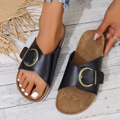 Flat Women's Slip - on Shoes ⎜ Comfortable Shoes with Buckle and Stylish Design for Summer and Everyday Wear