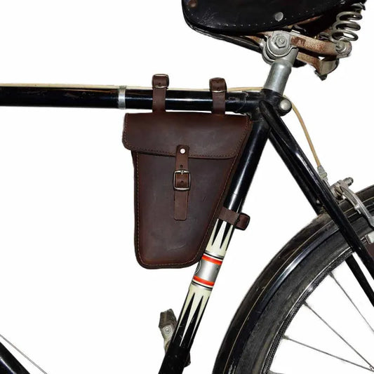 Leather Bike Frame Bag ⎜ Triangular Bag with Buckle Fastener for Mobile Phone and Small Items on the Go