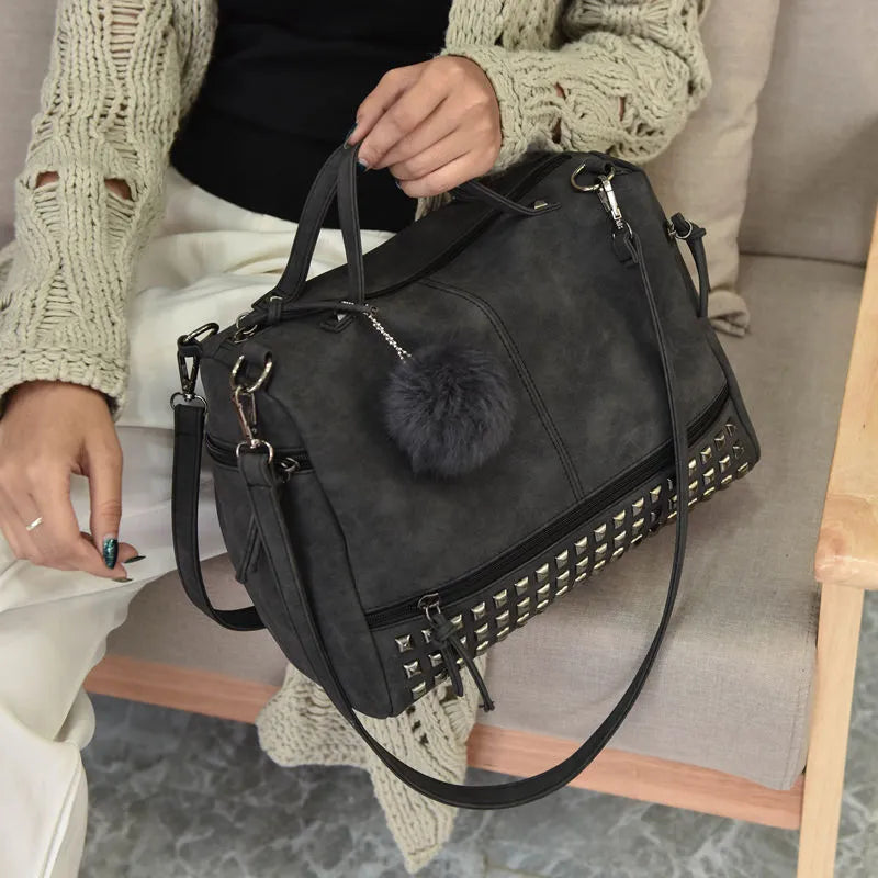 Shoulder Bag for Women ⎜ Practical Handbag with Studded Design and Decorative Pendant