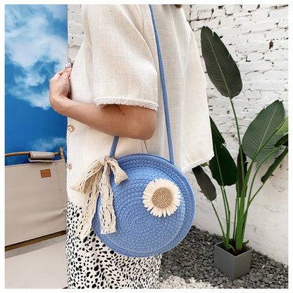 Women's Basket Bag ⎜ Handmade Shoulder Bag Made From Straw Wire with a Playful Floral Design