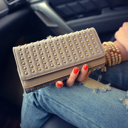 Women's Wallet with Studs ⎜ Stylish Triple Fold for a Secure Hold and Elegant Design