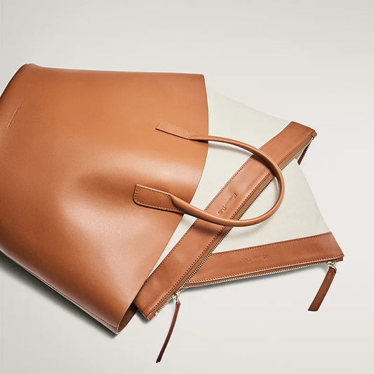 Cosmetics Bag for Women ⎜ Robust Cotton Material with Leather Accent and Practical Zip Design