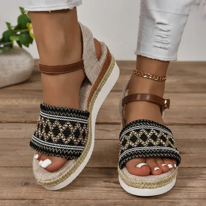Women's Wedge Sandals with Ankle Strap ⎜ Comfortable Summer Shoes with Flat Soles for Everyday Wear and Plus Sizes