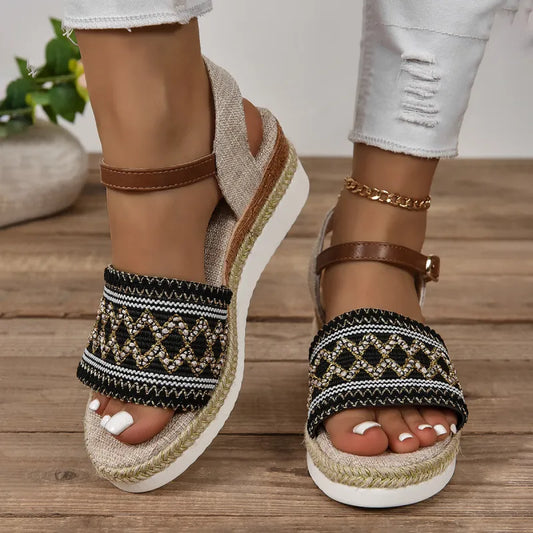 Women's Wedge Sandals with Ankle Strap ⎜ Comfortable Summer Shoes with Flat Soles for Everyday Wear and Plus Sizes
