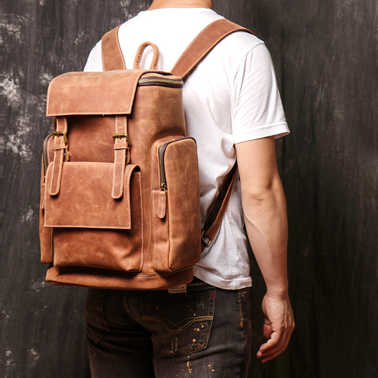 Laptop Backpack for Men ⎜ Large Leather Backpack with Side Pockets and Extra Storage Space for Travelling