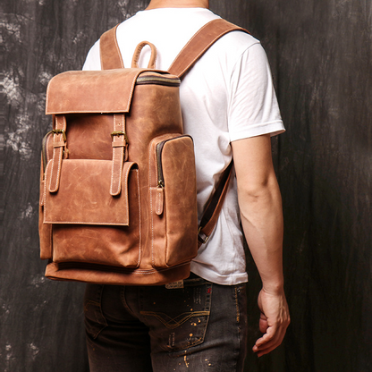 Laptop Backpack for Men ⎜ Large Leather Backpack with Side Pockets and Extra Storage Space for Travelling