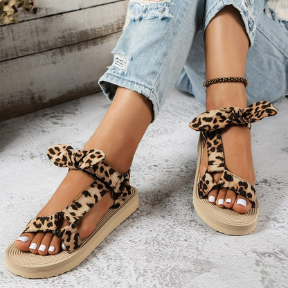 Women's Velcro Sandals ⎜ Comfortable Summer Shoes with a Bow and Adjustable Strap for the Beach and Everyday Wear