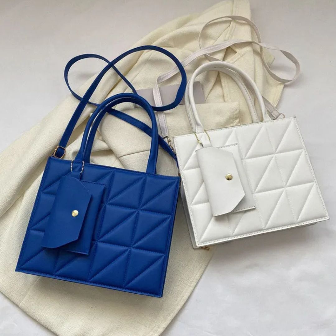 Fashionable Handbag with Square Embossing ⎜ Stylish Shoulder Bag with Practical Card Holder