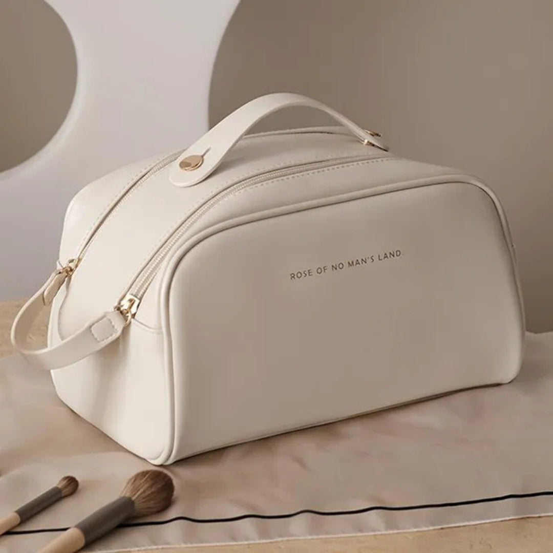 Cosmetics Bag for Women ⎜ Double Zip Design with Large Capacity and Elegant Carrying Handle