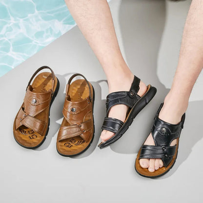 Leather Slippers for Men ⎜ Versatile Beach Sandals for Outdoor Activities