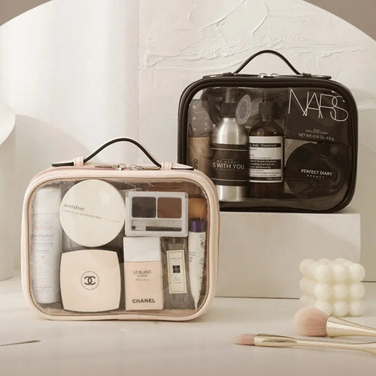 Cosmetics Bag for Women ⎜ Transparent Hard Shell with Zip and Practical Carrying Handle for Travelling