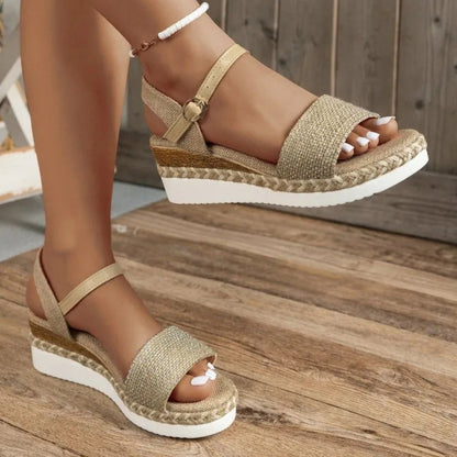 Women's Wedge Sandals ⎜ Summery Shoes with Jute Rope Design Adjustable Strap and Comfortable Sole