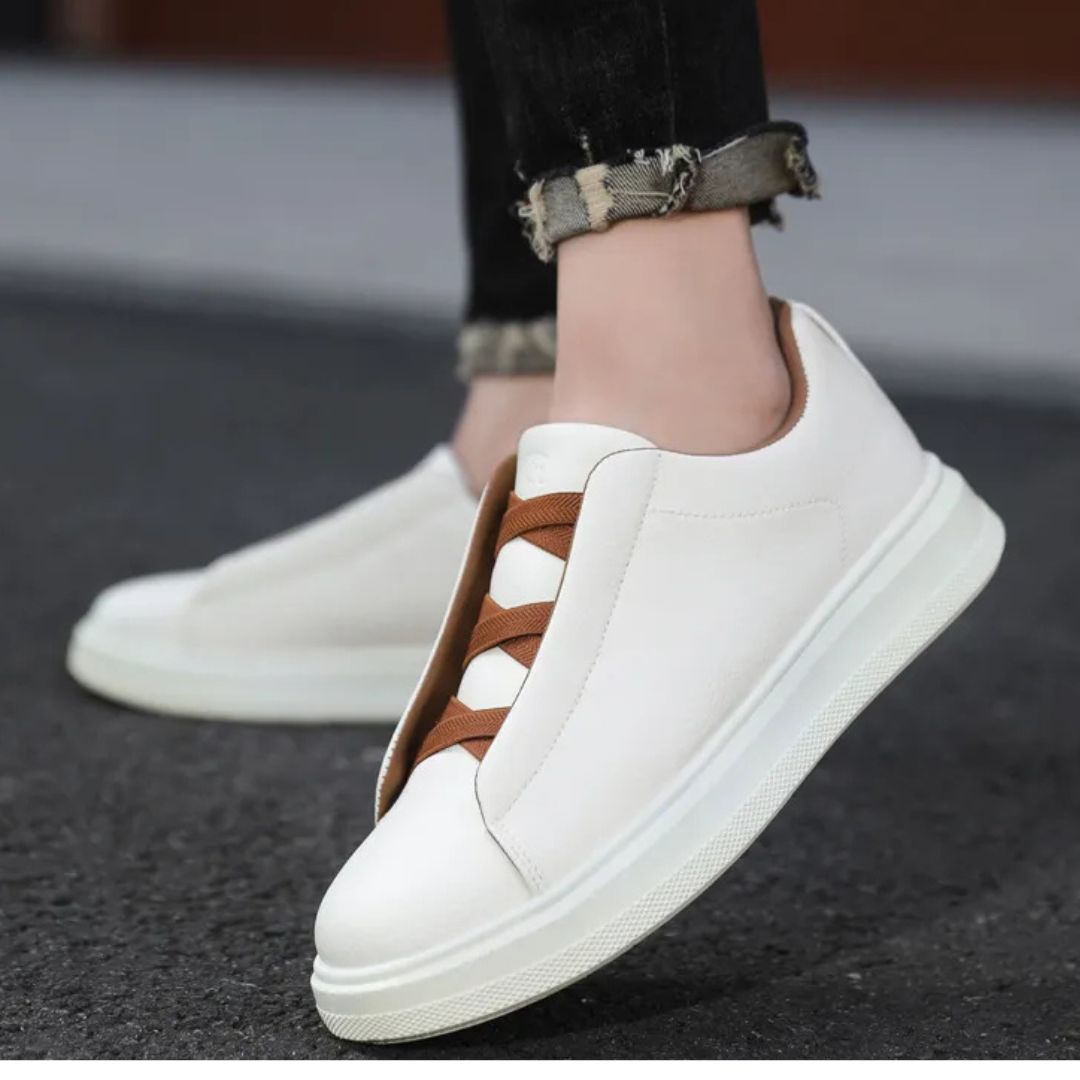 Men's Trainers ⎜ Breathable Leather Shoes with Elasticated Laces for Comfortable Wear