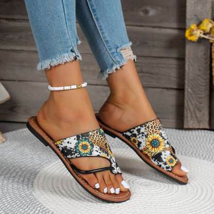 Toe Separator Sandals for Women ⎜ Breathable Summer Shoes with a Colourful Print and Comfortable Outsole