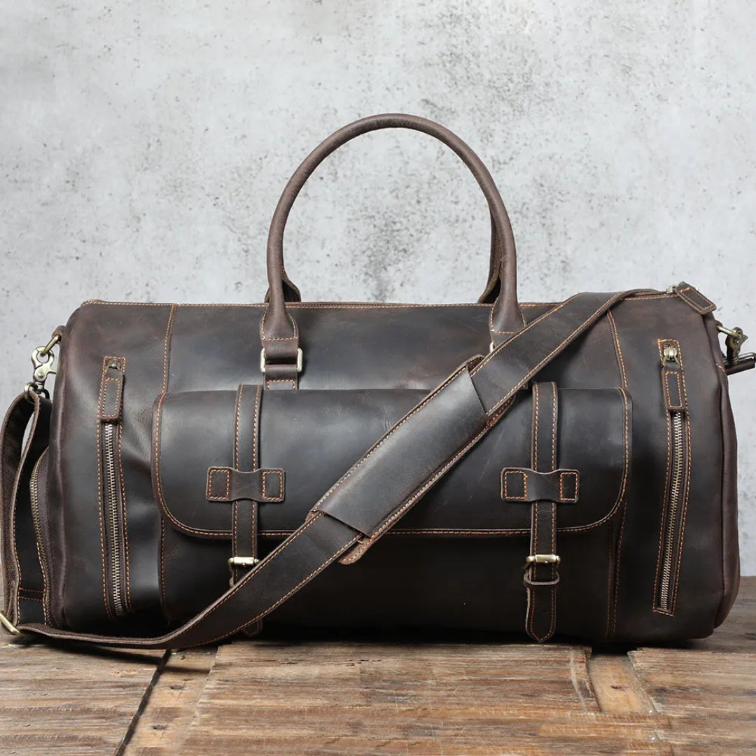 Travel Bag for Men ⎜ Vintage Leather with Large Capacity and Practical Compartments
