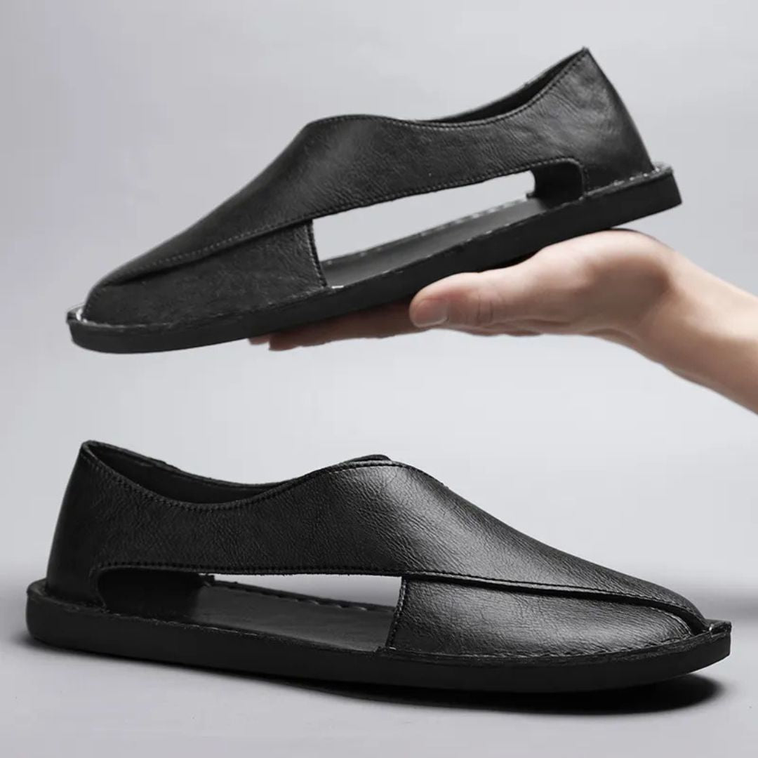 Leather Sandals for Men ⎜ Comfortable One - Pedal Beach Shoes Made From Breathable Genuine Leather
