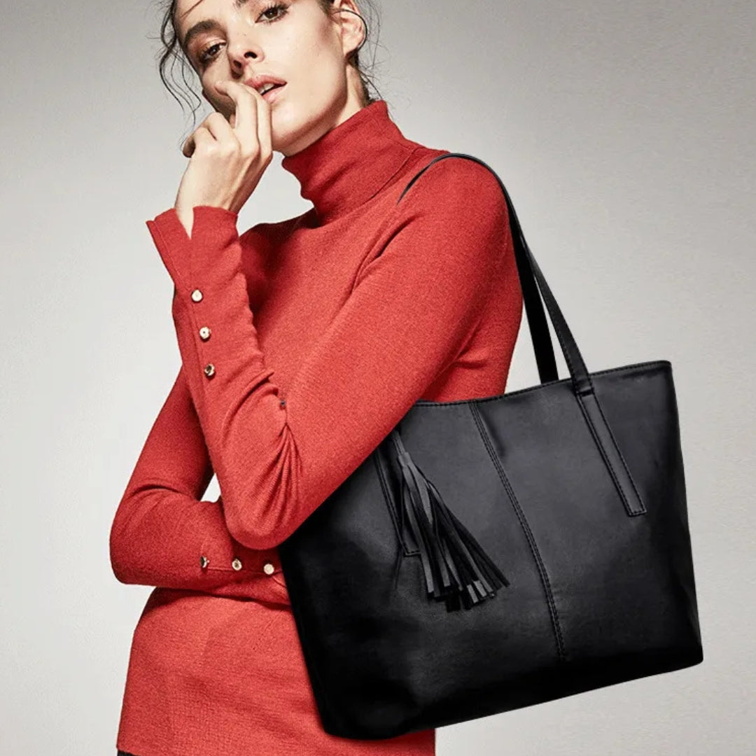 Leather Bag for Women ⎜ Spacious Tote Bag with Tassel Details
