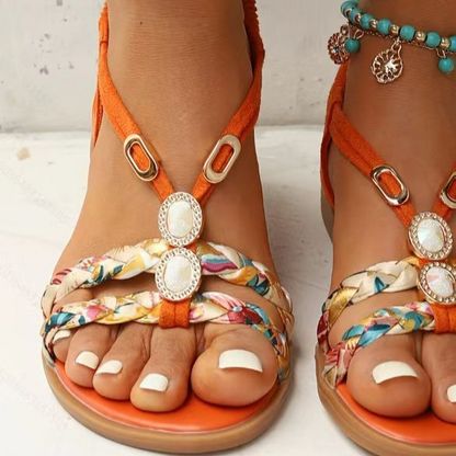 Women's Outdoor Sandals ⎜ Flat Comfort Sole with Braided Design and Suitable for Larger Sizes