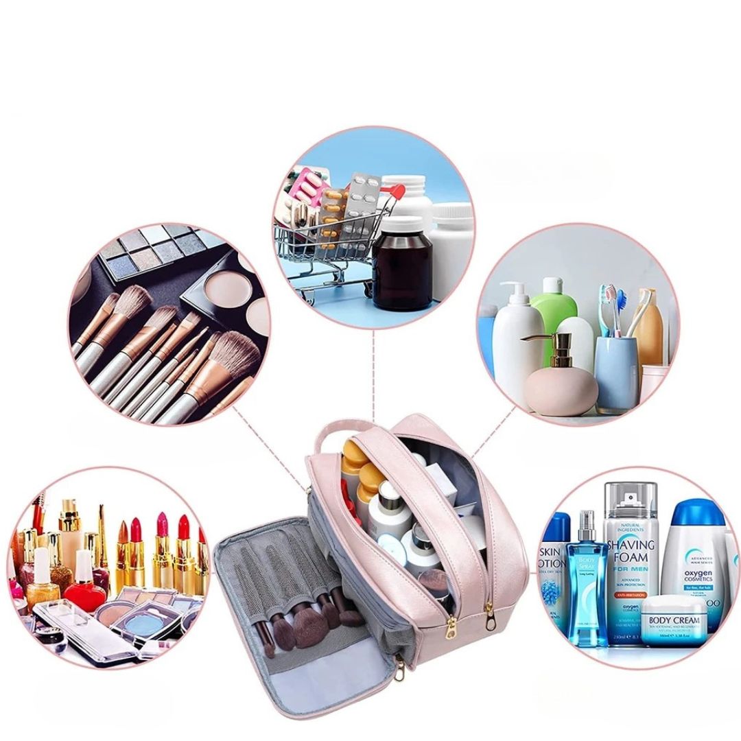 Cosmetics Bag for Women ⎜ Water - Repellent Design with Large Capacity and Multiple Zip Compartments