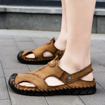 Summer Slip - on Shoes for Men ⎜ Breathable Leather Shoes in Plus Sizes for Beach and Leisure