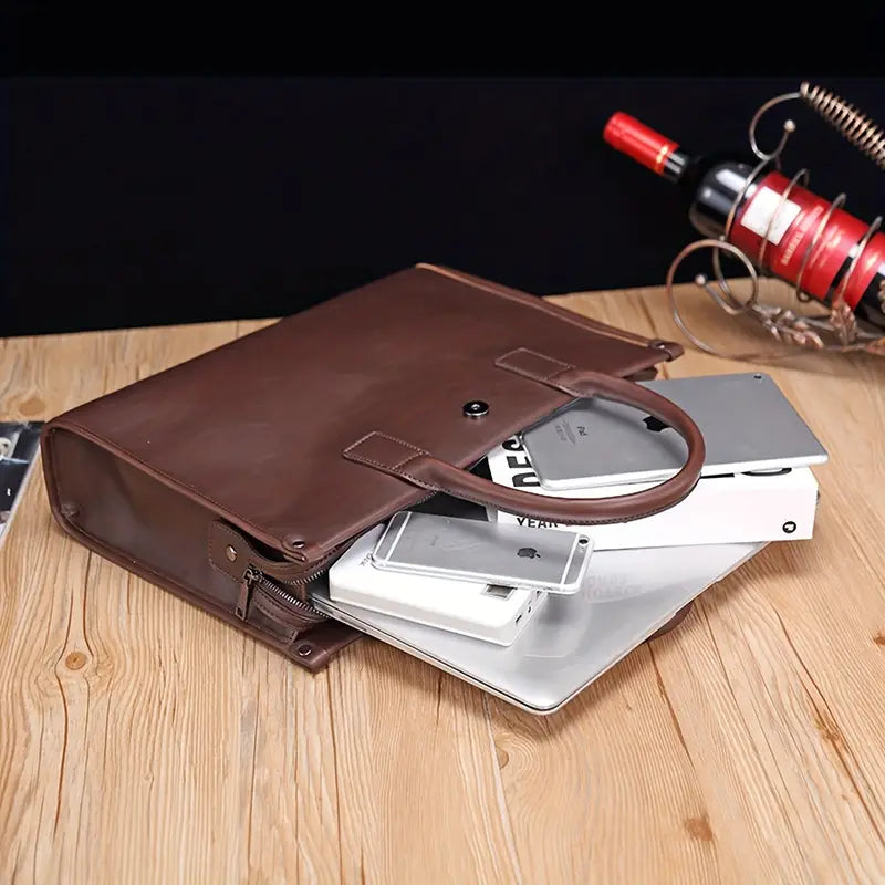 Leather Briefcase for Men ⎜ Stylish Business Shoulder Bag with Robust Carrying Handle and Elegant Look