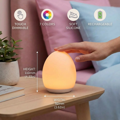 Egg-Shaped Silicone Night Light – Touch Control, 7-Colour Changing