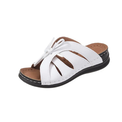 Women's Wedge Sandals ⎜ Comfortable Shoes with Bow Design and Airy Cut - Outs