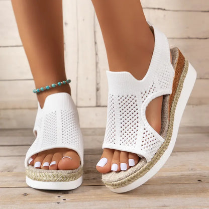 Women's Wedge Sandals ⎜ Comfortable Summer Shoes with Knitted Design and Open Toe for Summer