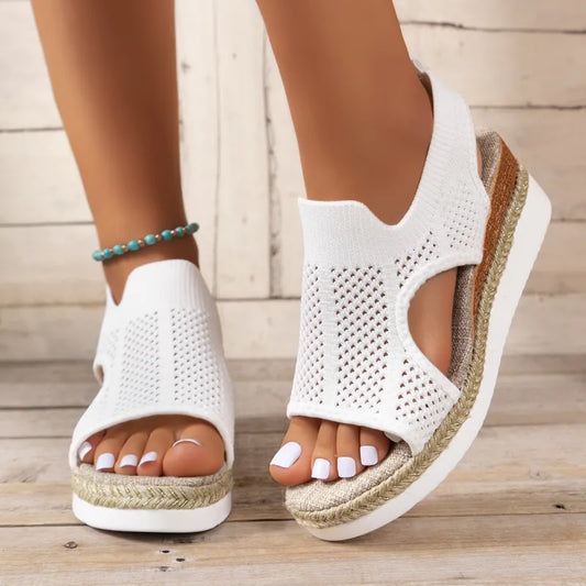 Women's Wedge Sandals ⎜ Comfortable Summer Shoes with Knitted Design and Open Toe for Summer
