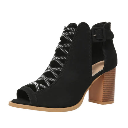 Women's High Heel Sandals ⎜ Elegant Summer Shoes with Block Heel and Fashionable Lacing for Everyday Wear & Events