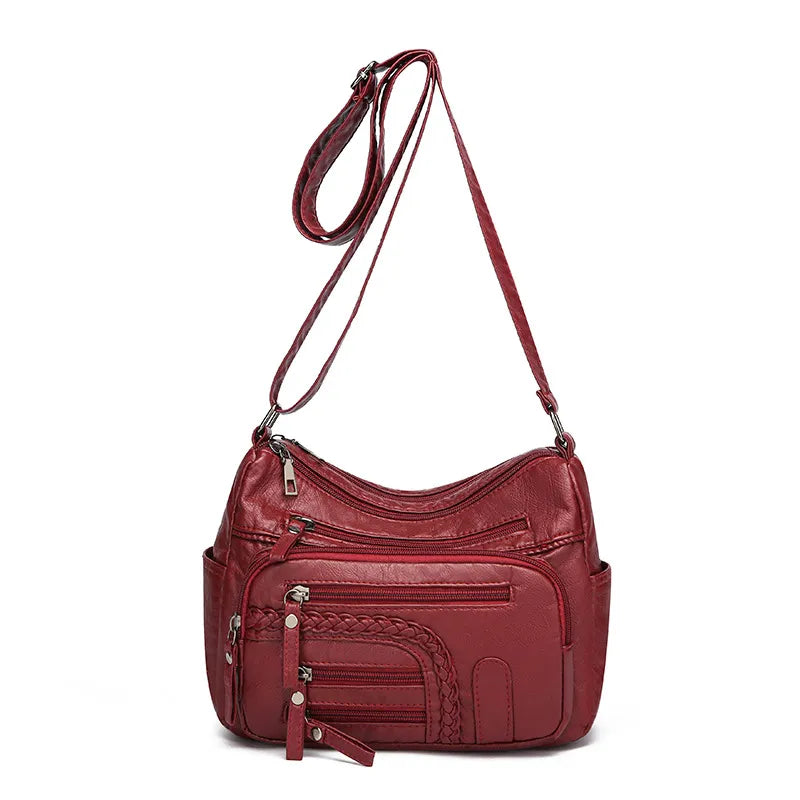 Leather Shoulder Bag for Women ⎜ Versatile Bag with Multiple Zip Pockets and a Fashionable Look