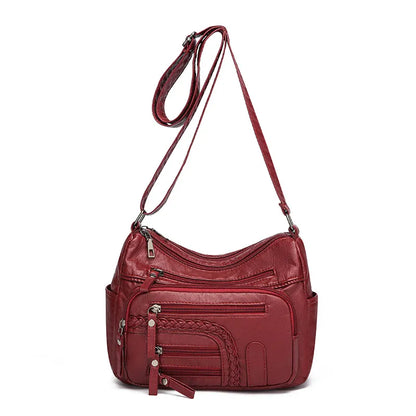 Leather Shoulder Bag for Women ⎜ Versatile Bag with Multiple Zip Pockets and a Fashionable Look