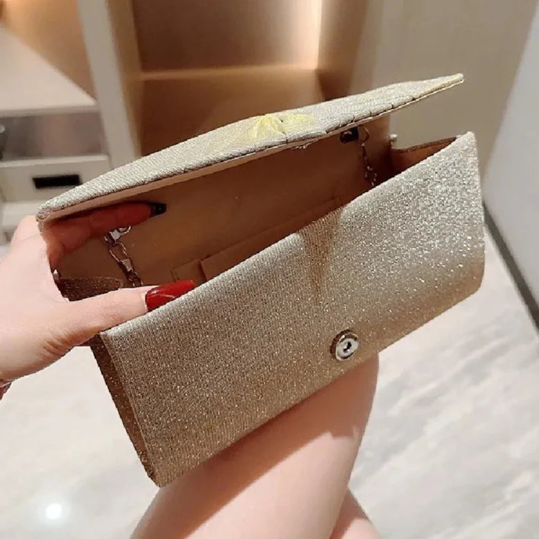 Evening Clutch Bag ⎜ Glittering Design with Pleated Fabric and Elegant Shape