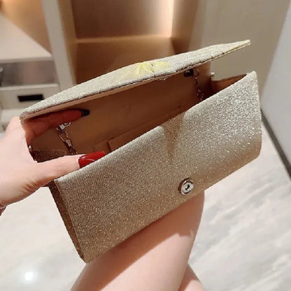 Evening Clutch Bag ⎜ Glittering Design with Pleated Fabric and Elegant Shape