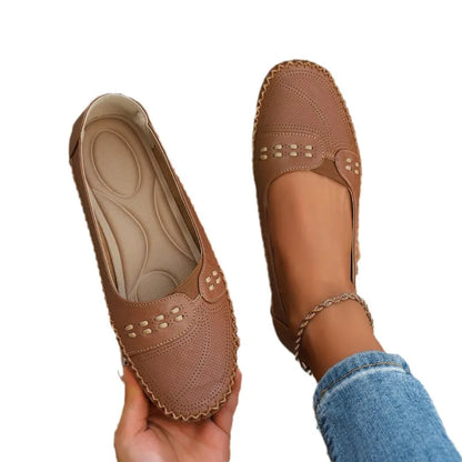 Loafers for Women ⎜ Comfortable Flat Shoes with Perforated Design and Decorative Stitching