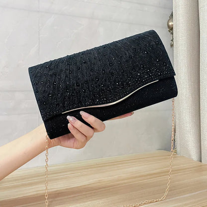 Evening Clutch Bag ⎜ Sparkling Design with Rhinestones and Elegant Wave Pattern