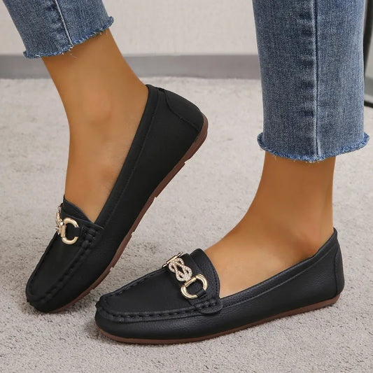 Slip - on Loafers for Women ⎜ Comfortable Shoes with Chain Appliqué for Everyday Wear and Style