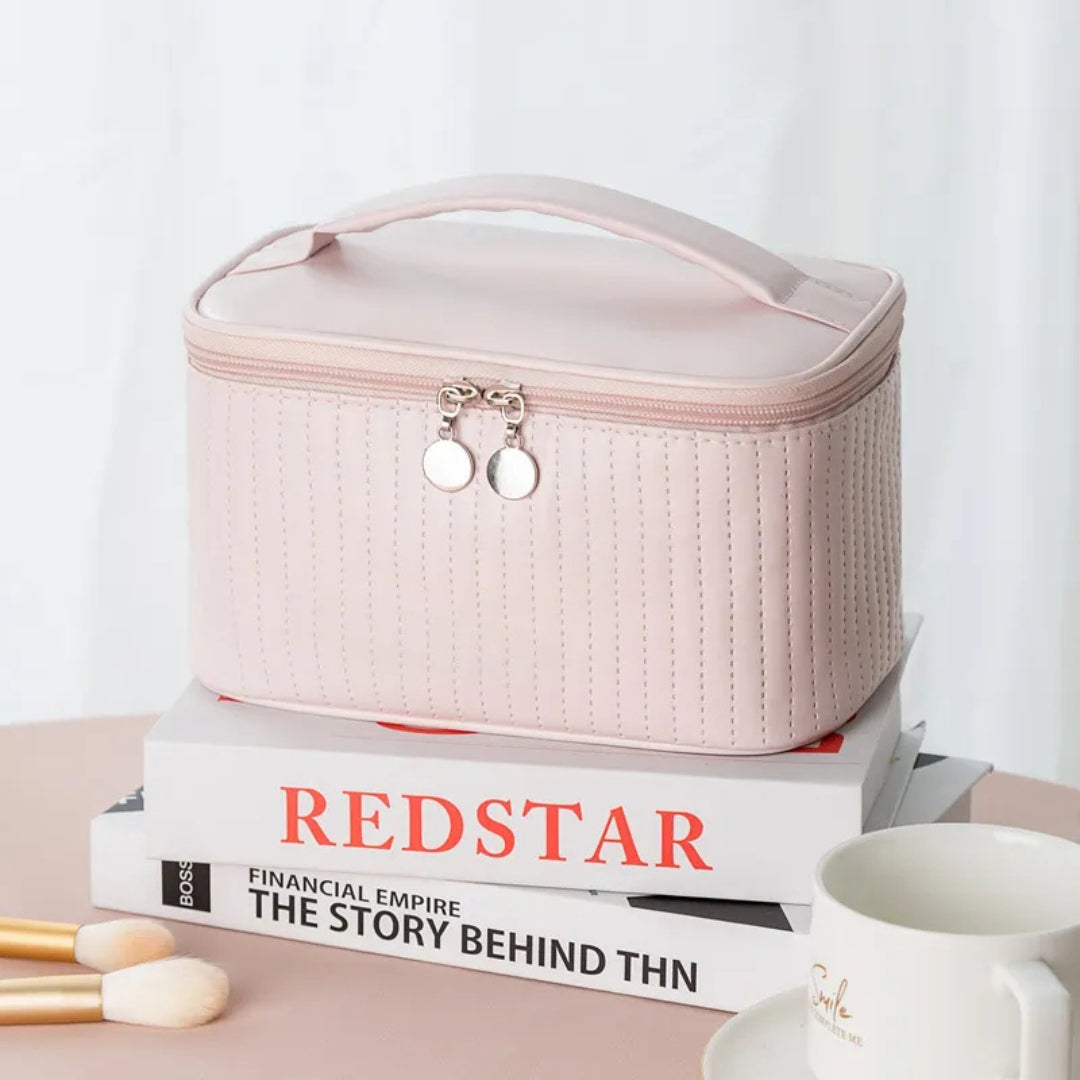 Cosmetics Bag for Women ⎜ Portable Travel Bag with Carrying Handle and Textured Surface for Make - Up