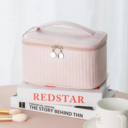 Cosmetics Bag for Women ⎜ Portable Travel Bag with Carrying Handle and Textured Surface for Make - Up