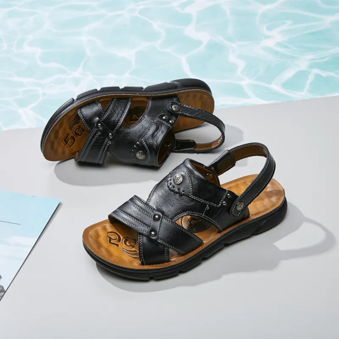 Leather Slippers for Men ⎜ Versatile Beach Sandals for Outdoor Activities