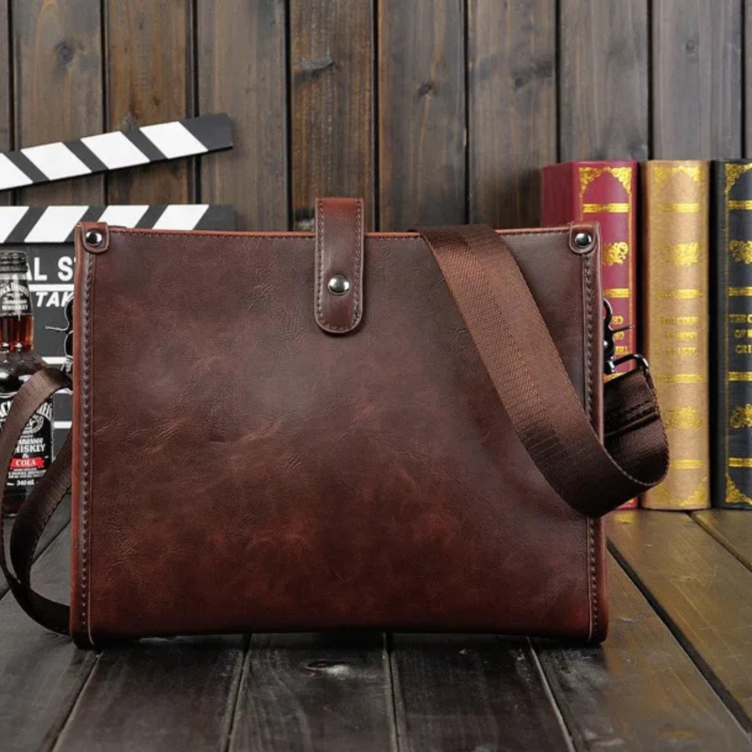 Shoulder Bag for Men ⎜ Retro Shoulder Bag Made of Faux Leather in Landscape Format with Magnetic Fastener