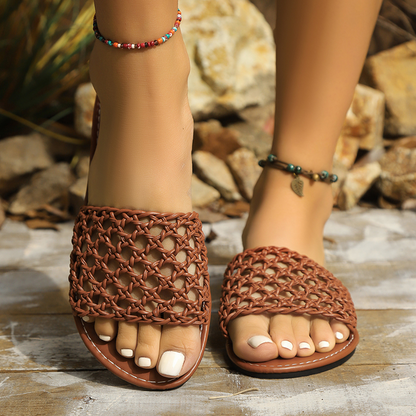 Women's Mesh Slippers with Square Toe Design ⎜ Comfortable Slippers with Trendy Fabric Pattern