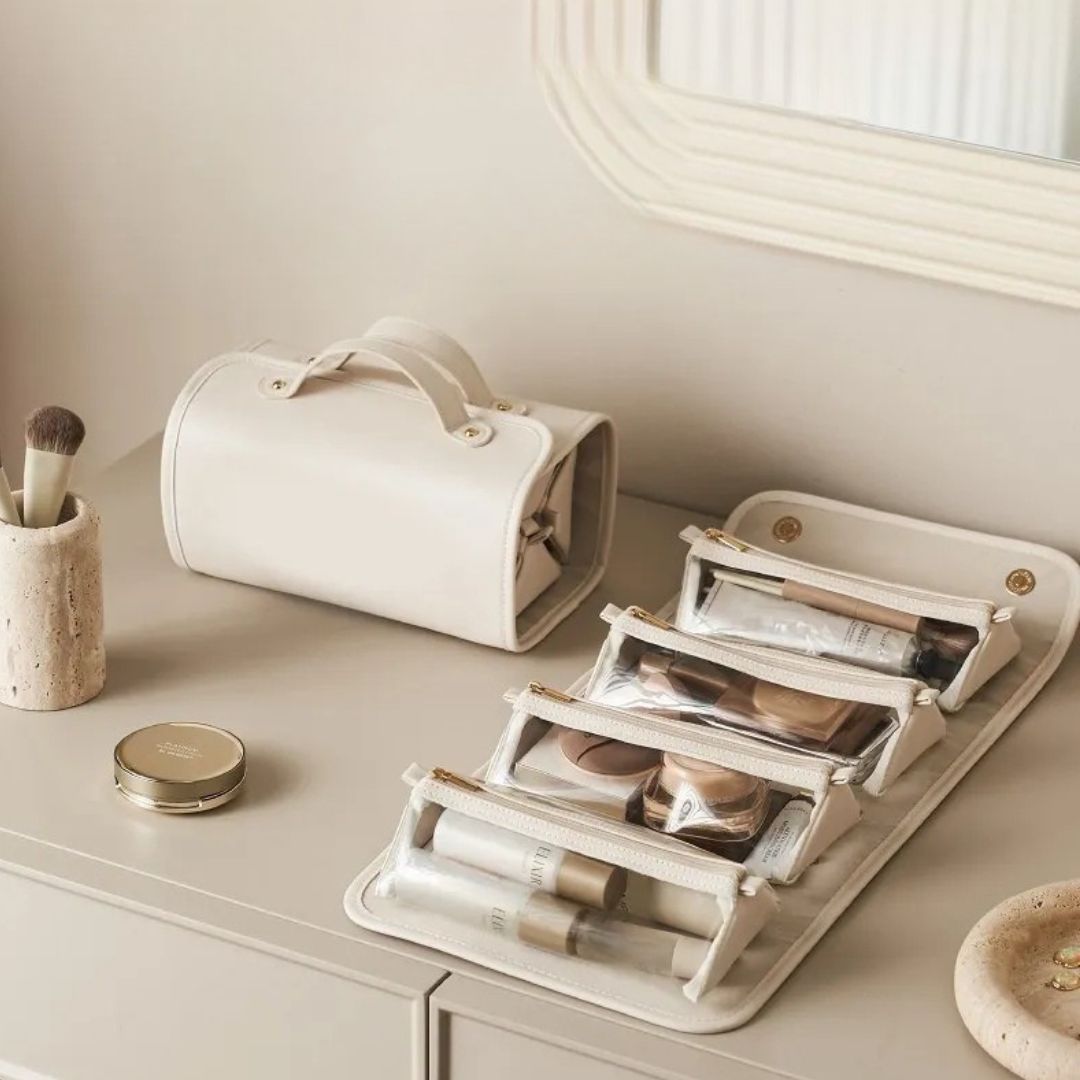 Cosmetics Bag for Women ⎜ Foldable Design with Large Capacity and Removable Compartments for Travelling
