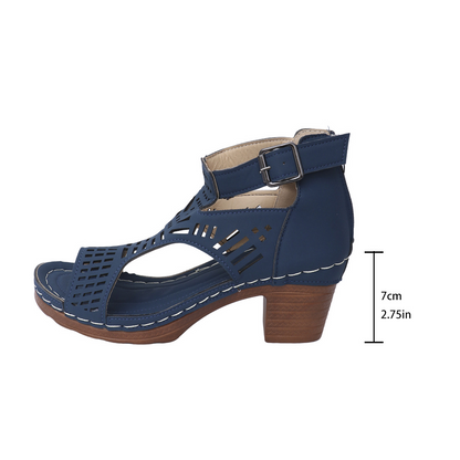 Women's Sandals with Block Heel ⎜ Stylish Shoes with Open Toes and Cut - Out Design